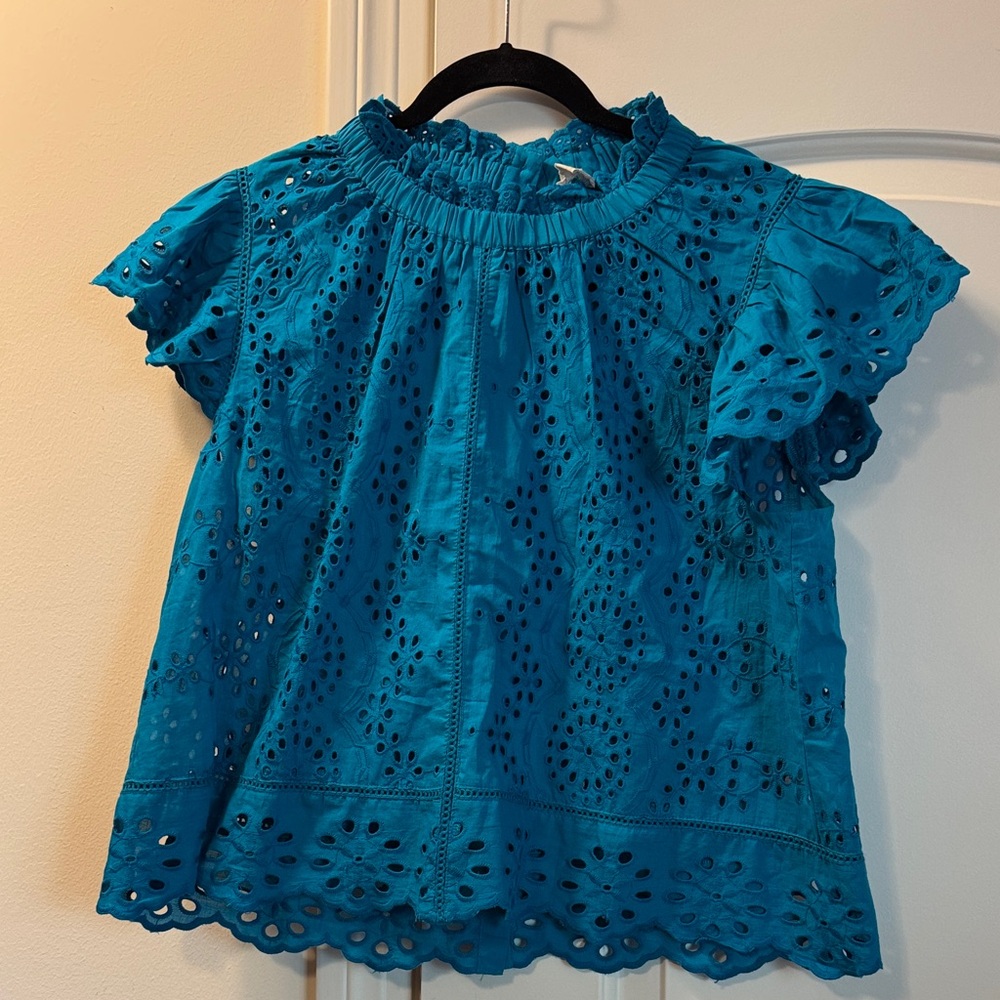 Elegant Blue Eyelet Women's Blouse
